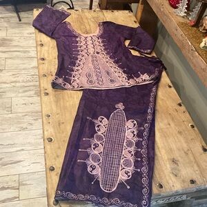 Vintage indian or Pakistani style sharara suit with embroidery.